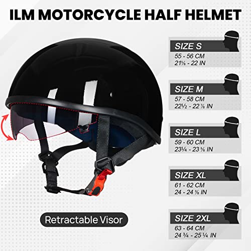 ILM Motorcycle Half Helmet with Sunshield Quick Release Strap Half Face Fit for Cruiser Scooter DOT Approved 883V (Gloss Black, X-Large) - Image 2