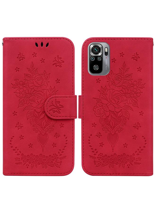Case For Xiaomi Redmi Note 10 4G / 10S Butterfly Rose Embossed Leather Phone Case