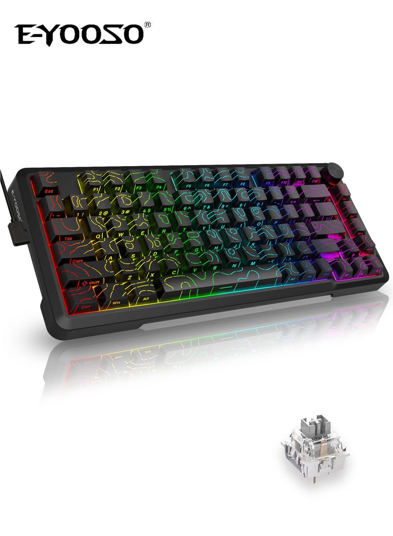E-YOOSO Z-82 Topographic RGB Wired Mechanical Keyboard with Knob, 75% Gasket Hot Swappable Custom Gaming Keyboard, Side Printed PBT Keycaps, 81 Keys Compact Design﻿-Black - Image 1