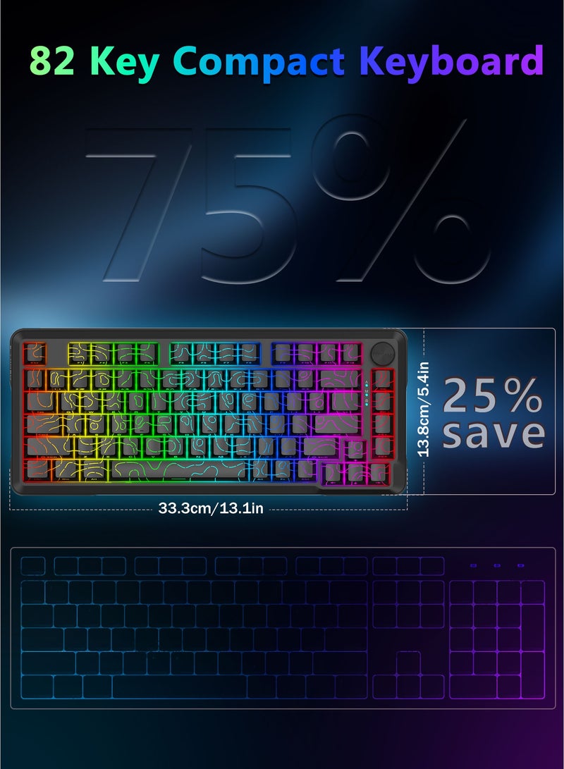E-YOOSO Z-82 Topographic RGB Wired Mechanical Keyboard with Knob, 75% Gasket Hot Swappable Custom Gaming Keyboard, Side Printed PBT Keycaps, 81 Keys Compact Design﻿-Black - Image 3
