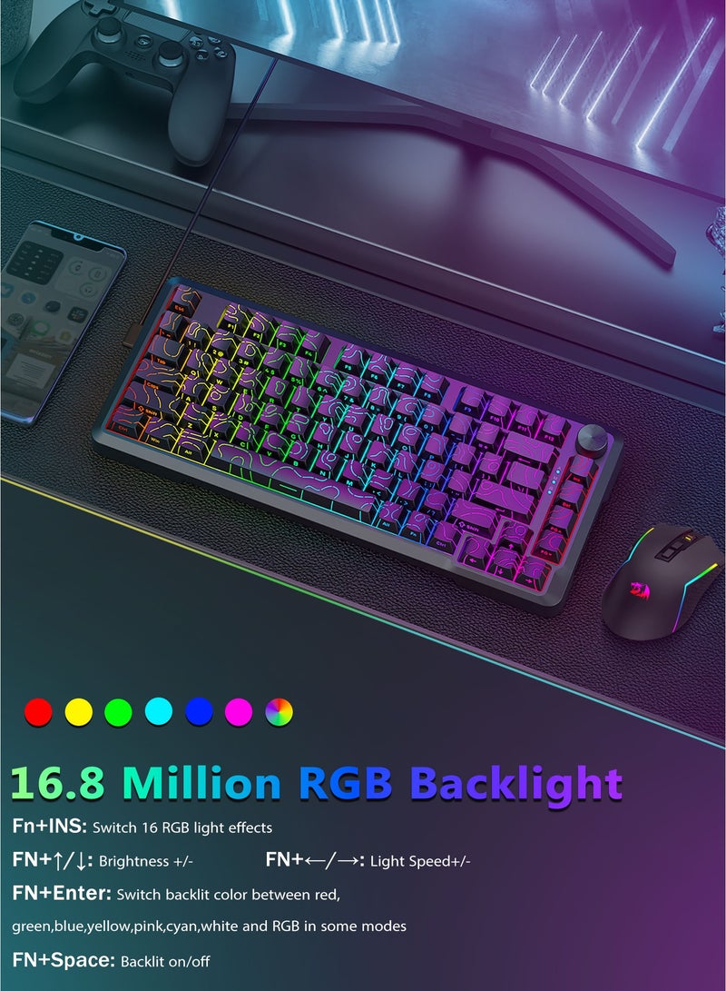 E-YOOSO Z-82 Topographic RGB Wired Mechanical Keyboard with Knob, 75% Gasket Hot Swappable Custom Gaming Keyboard, Side Printed PBT Keycaps, 81 Keys Compact Design﻿-Black - Image 4