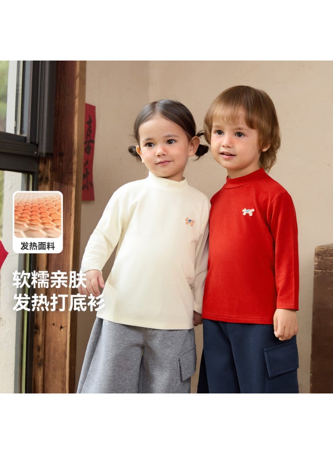 Soft Fleece Heating And Insulating] Baby Base Layer Winter Boys T-shirt Long Sleeve Children's New Year Outfit Top Girls - Image 2