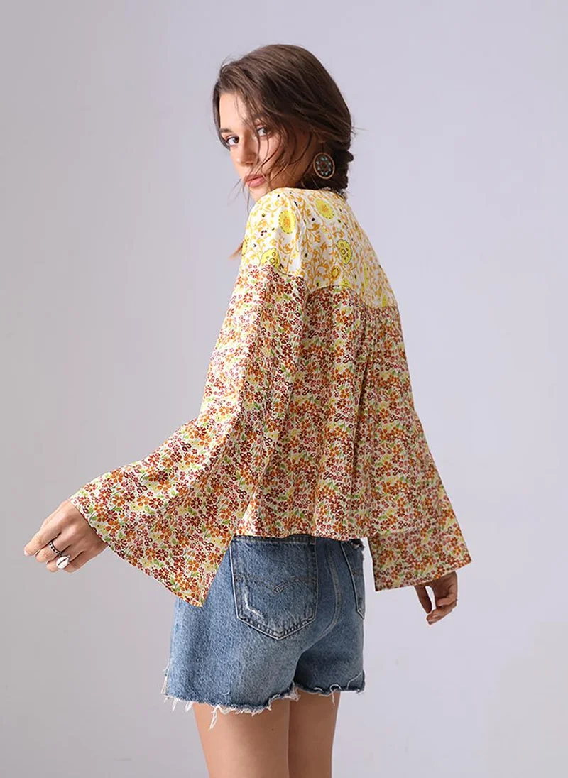 YUNIQEE Yellow Round Neck Long Sleeves A-Line Top
