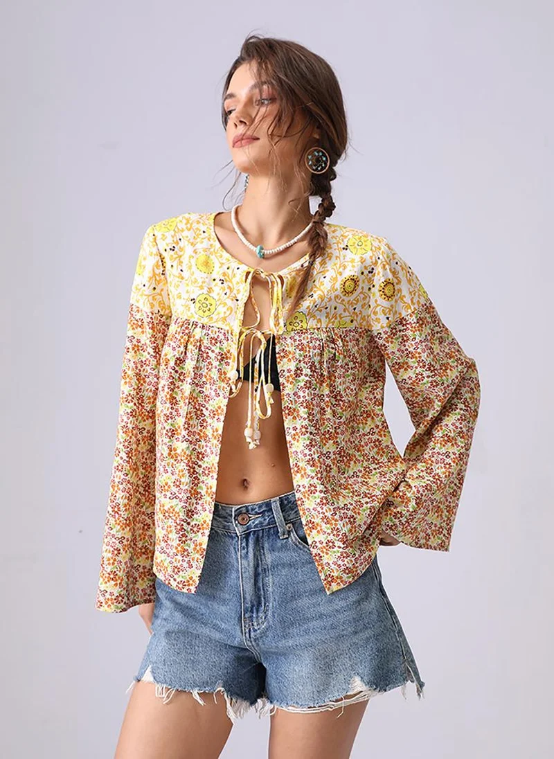 YUNIQEE Yellow Round Neck Long Sleeves A-Line Top