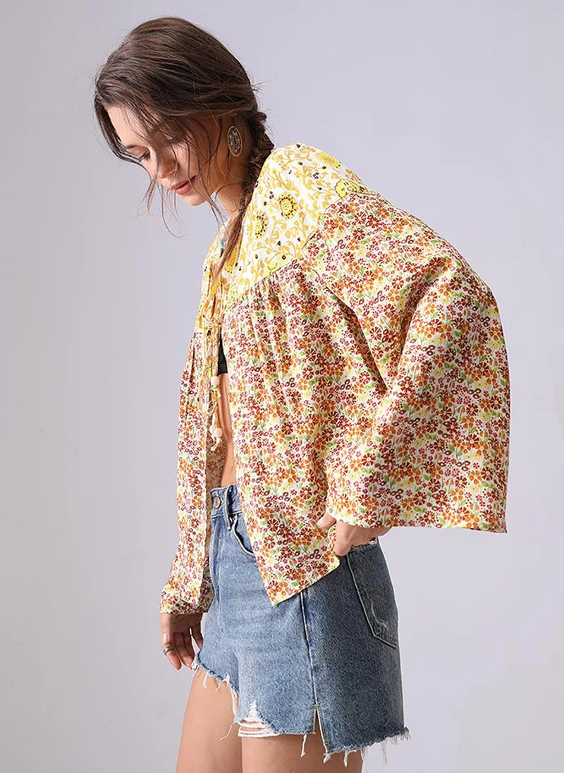 YUNIQEE Yellow Round Neck Long Sleeves A-Line Top