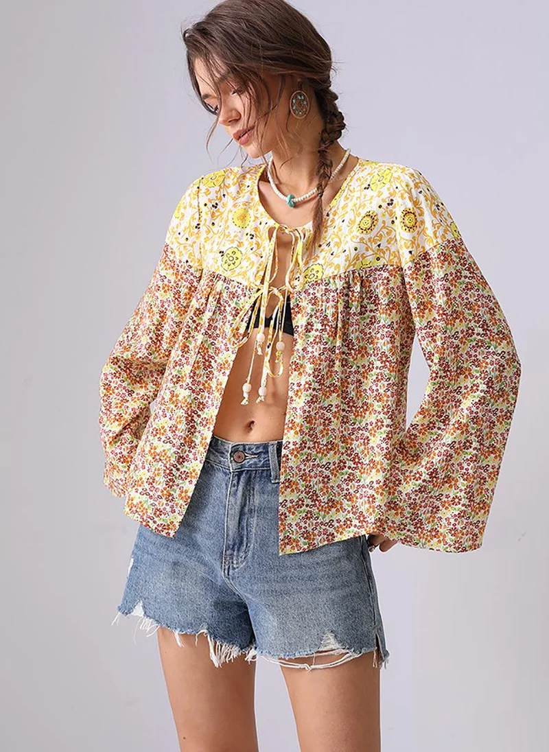 YUNIQEE Yellow Round Neck Long Sleeves A-Line Top
