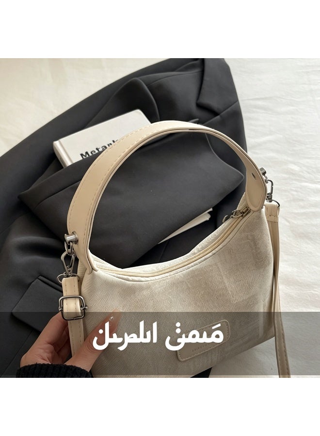 Patchwork Plaid Fabric Underarm Hobo Shoulder Bag with PU Trim and Detachable Chain Strap - Image 5