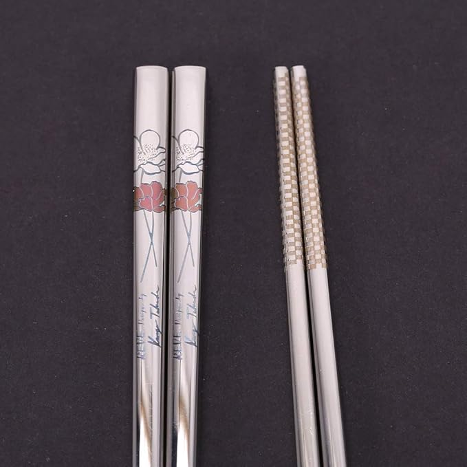 Romantic Rose Color 304 Stainless Steel Portable Engraved Pattern Chopsticks For Sushi Asian Cuisine - Image 1