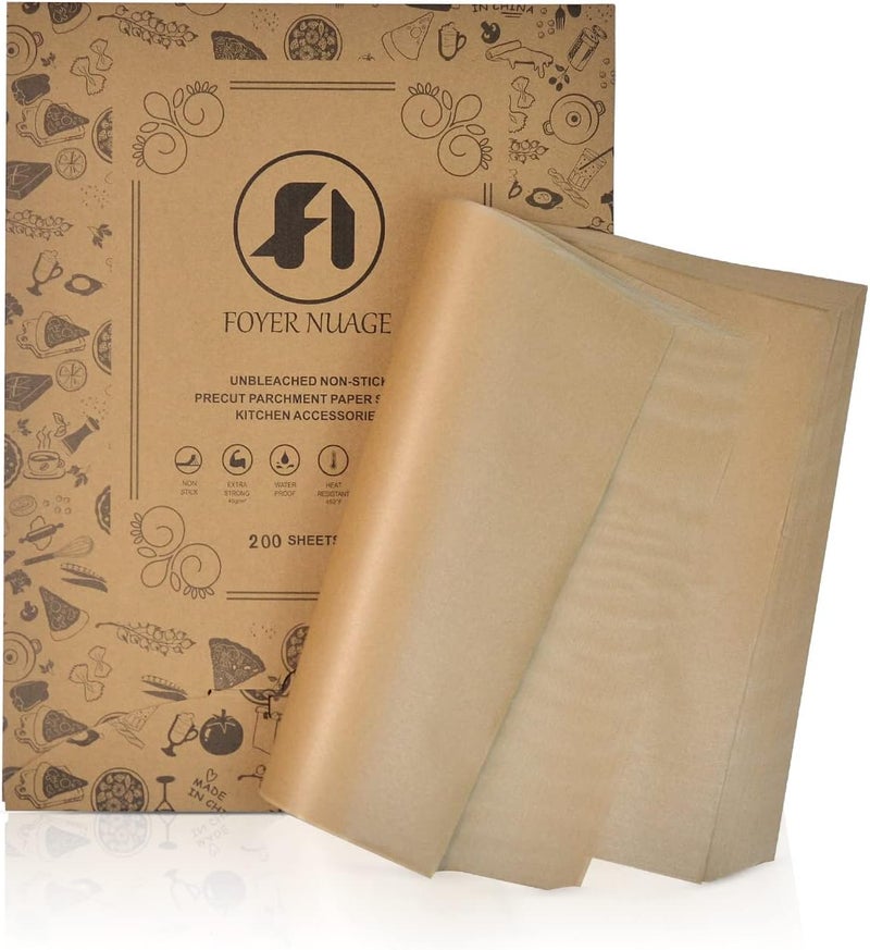 Foyer Nuage 200 قطعة من أوراق خبز البرشمان، مقاس 12 × 16 بوصة، أوراق برشمان مقطعة مسبقًا وغير لاصقة للخبز والطهي والشوي ومقلاة الهواء والتبخير، ورق خبز سيليكون مقطع مسبقًا. - Image 1