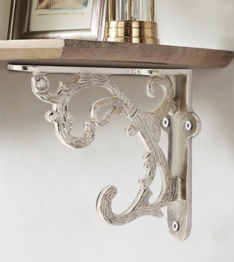 GHAR DWAR Metal Handcrafted Shelf Bracket for Floating Shelves L Angle Decorative L Shaped Corner Brace Joint Heavy Duty Wall Mounted Shelf Supporter Corner Brace Holder (Pack of 4, Silver) - Image 5