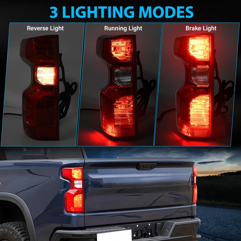 BeamTrack Rear Tail Lights Assembly Compatible with 2019 2020 2021 2022 2023 Chevy Silverado 1500 2500HD 3500HD Halogen Type Brake Left Driver Side Taillights with Bulb & Harness NON-LED Model - Image 3