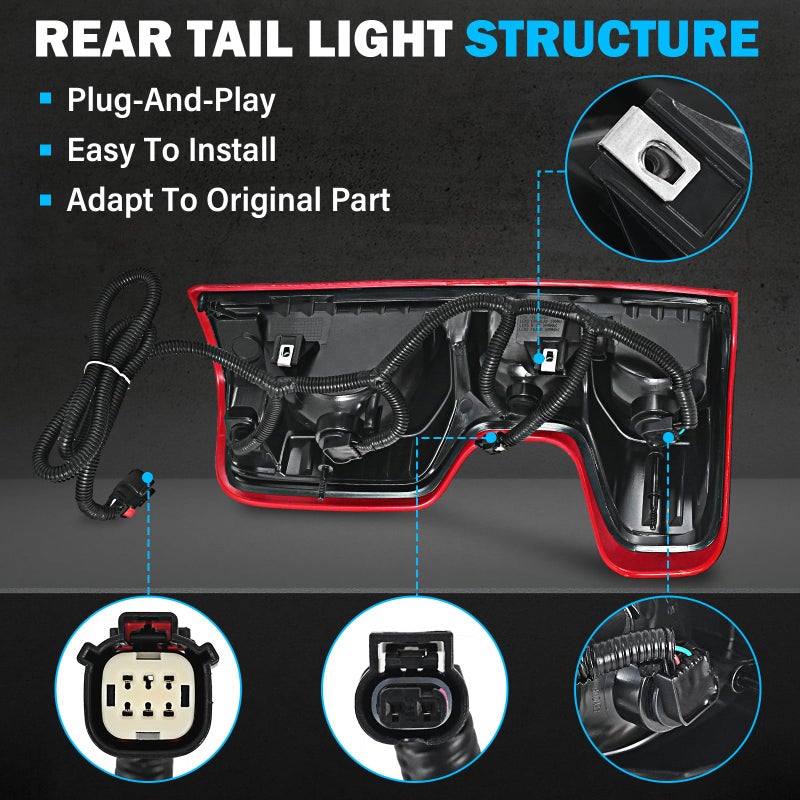 BeamTrack Rear Tail Lights Assembly Compatible with 2019 2020 2021 2022 2023 Chevy Silverado 1500 2500HD 3500HD Halogen Type Brake Left Driver Side Taillights with Bulb & Harness NON-LED Model - Image 5