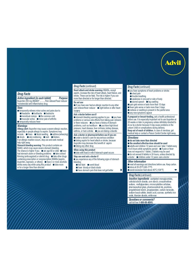 Advil Pain Reliever and Fever Reducer, Pain Relief Medicine with Ibuprofen 200mg for Headache, Backache, Menstrual Pain and Joint Pain Relief - 10 Coated Tablets - Image 2