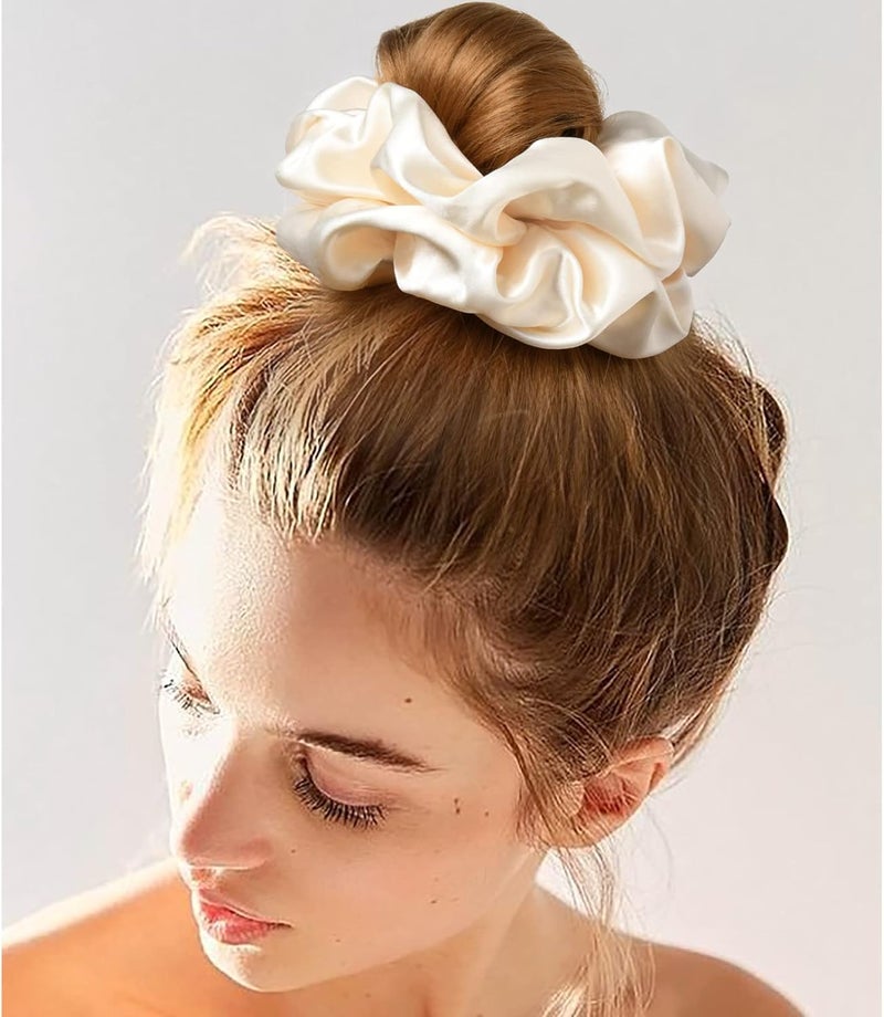 CEELGON Large Silk Satin Scrunchies for Women - Big Hair Ties for Thick Curly Hair - Pack of 6 (Pink, Champagne, Ivory, Gold) - Image 3