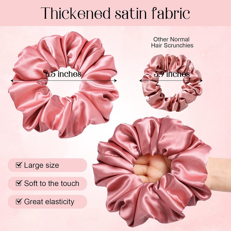 CEELGON Large Silk Satin Scrunchies for Women - Big Hair Ties for Thick Curly Hair - Pack of 6 (Pink, Champagne, Ivory, Gold) - Image 2