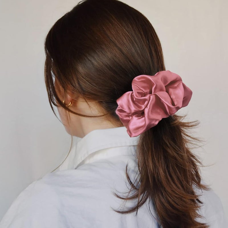 CEELGON Large Silk Satin Scrunchies for Women - Big Hair Ties for Thick Curly Hair - Pack of 6 (Pink, Champagne, Ivory, Gold) - Image 5