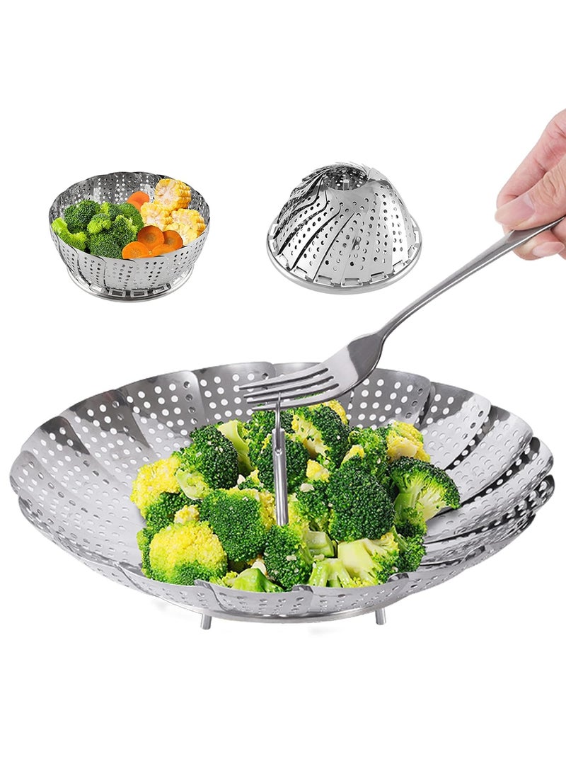 Pamidhar Pamidhar Stainless Steel Vegetable Fruit Steamer Food Drain Bowl Basket Foldable Vegetable Steamer for Cooking to Fit Various Size Pots Silver Pack of 1  - Image 1