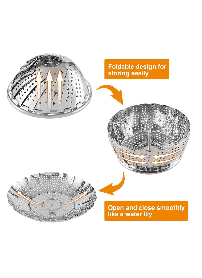 Pamidhar Pamidhar Stainless Steel Vegetable Fruit Steamer Food Drain Bowl Basket Foldable Vegetable Steamer for Cooking to Fit Various Size Pots Silver Pack of 1  - Image 2