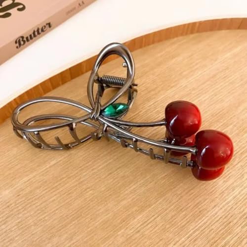 GEOCARTER Floral Cherry Hair Clutcher for Women & Girls – Premium Alloy Metal Hair Claw Clip, Lightweight & Handmade with Smooth Edges – Cute & Durable Hair Accessory for All Occasions (Red cherry) - Image 2