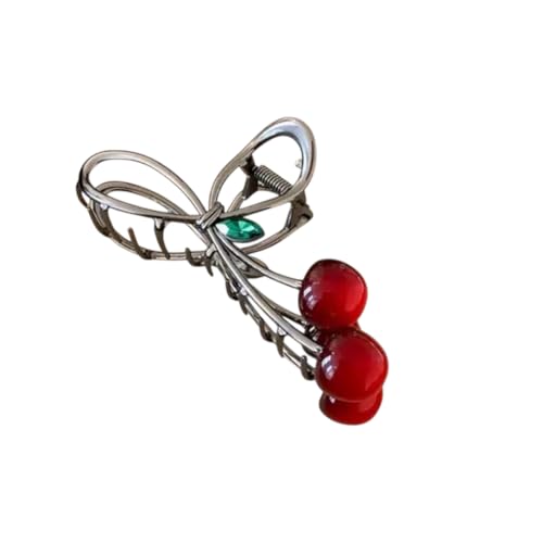 GEOCARTER Floral Cherry Hair Clutcher for Women & Girls – Premium Alloy Metal Hair Claw Clip, Lightweight & Handmade with Smooth Edges – Cute & Durable Hair Accessory for All Occasions (Red cherry) - Image 1