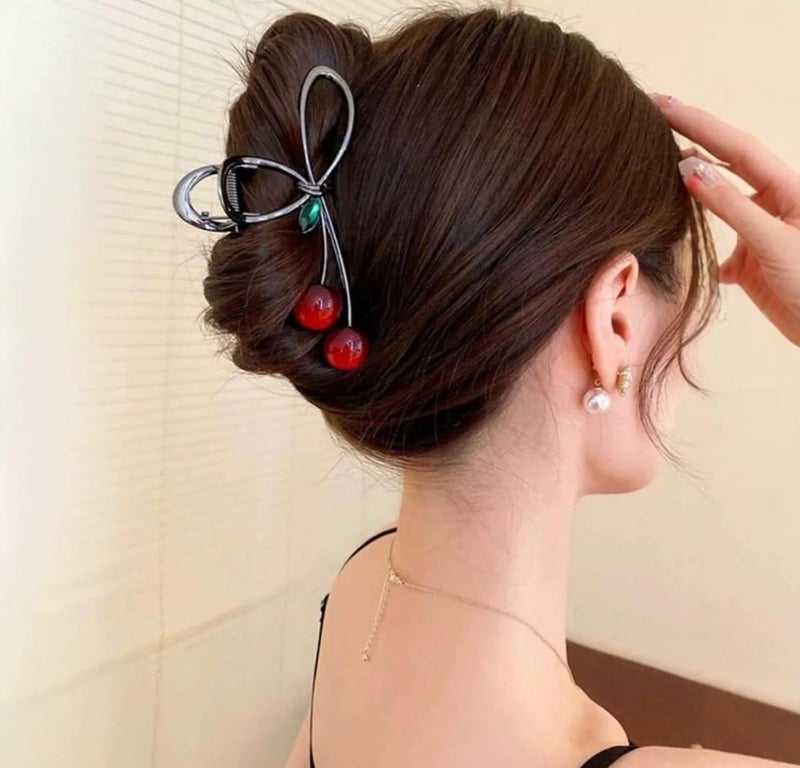 GEOCARTER Floral Cherry Hair Clutcher for Women & Girls – Premium Alloy Metal Hair Claw Clip, Lightweight & Handmade with Smooth Edges – Cute & Durable Hair Accessory for All Occasions (Red cherry) - Image 3