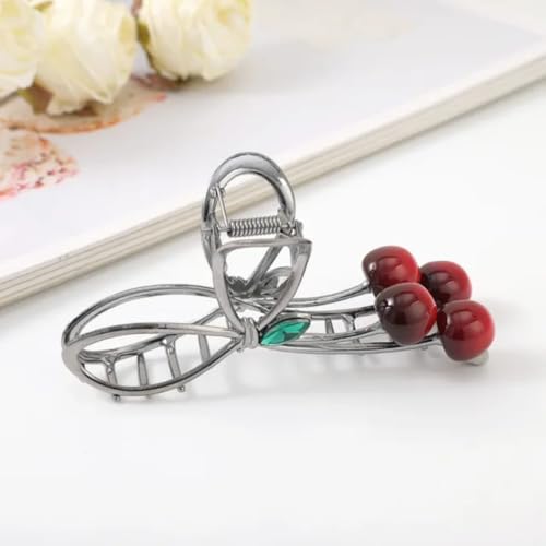 GEOCARTER Floral Cherry Hair Clutcher for Women & Girls – Premium Alloy Metal Hair Claw Clip, Lightweight & Handmade with Smooth Edges – Cute & Durable Hair Accessory for All Occasions (Red cherry) - Image 4