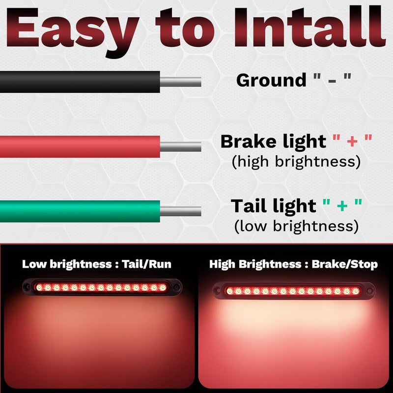 ecocstm 2 PCS Led Trailer Tail Light Bar, 10 Inch 15 Red Led Brake Lights Strip Assembly, IP67 Waterproof Trailer Light Kit for Golf Cart, for Marine Boats Golf Cart Offroad Truck RV UTV ATV - Image 5