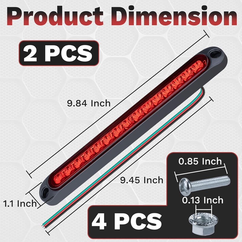 ecocstm 2 PCS Led Trailer Tail Light Bar, 10 Inch 15 Red Led Brake Lights Strip Assembly, IP67 Waterproof Trailer Light Kit for Golf Cart, for Marine Boats Golf Cart Offroad Truck RV UTV ATV - Image 2