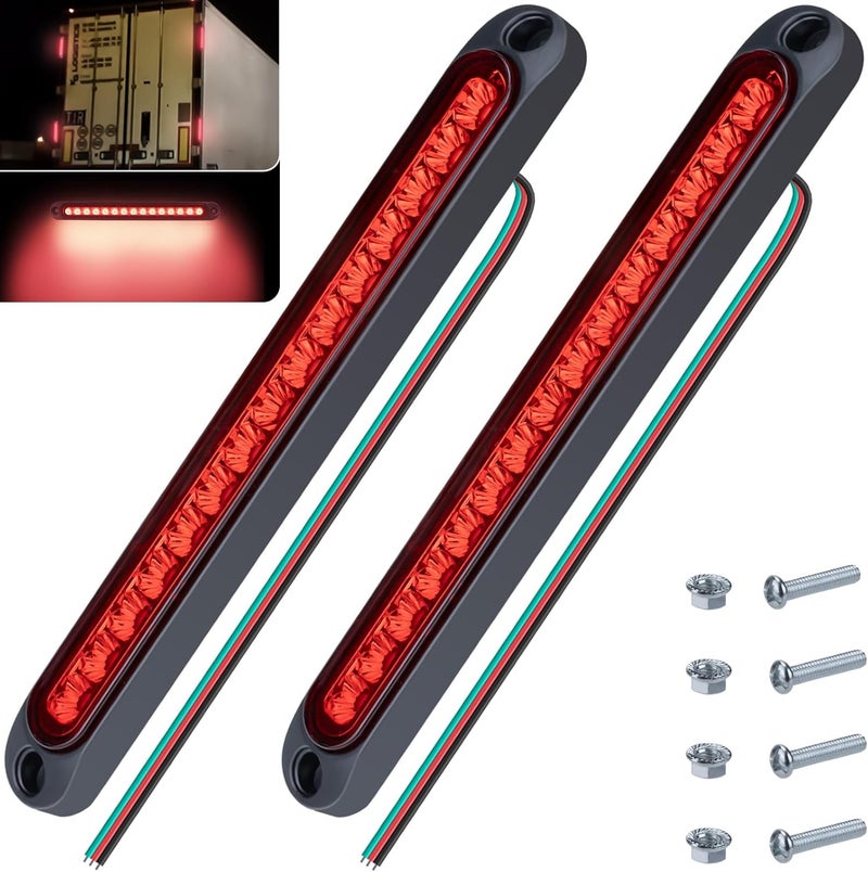 ecocstm 2 PCS Led Trailer Tail Light Bar, 10 Inch 15 Red Led Brake Lights Strip Assembly, IP67 Waterproof Trailer Light Kit for Golf Cart, for Marine Boats Golf Cart Offroad Truck RV UTV ATV - Image 1