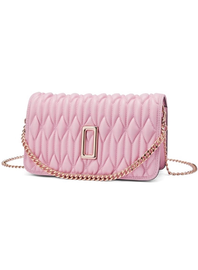 UHURA Light Pink Ruched Bag - Genuine Leather Handbag for Women, Trendy Small Purse, Stylish Handbag with Textured and Structured Design, Lightweight Handheld Bag for Daily Use, Premium Leather Craftsmanship for Versatile and Sophisticated Fashion - Image 1