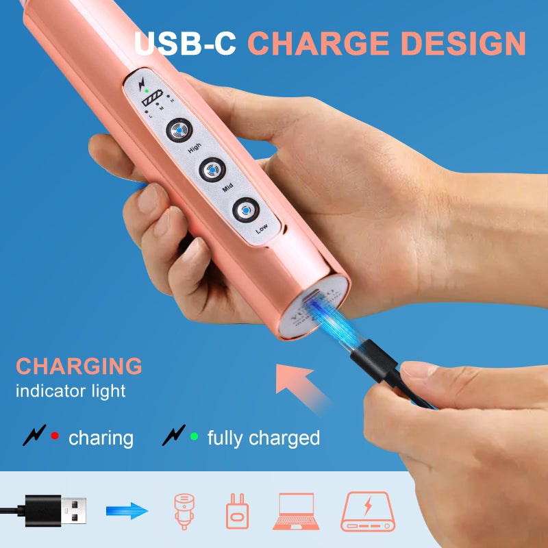 YUSWKO Rose Gold Handheld Milk Frother Wand with Stand for Coffee, Rechargeable Electric Whisk with 3 Heads 3 Speeds Drink Mixer Coffee Frother For Latte, Cappuccino, Hot Chocolate, Egg - Image 2