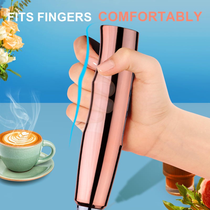 YUSWKO Rose Gold Handheld Milk Frother Wand with Stand for Coffee, Rechargeable Electric Whisk with 3 Heads 3 Speeds Drink Mixer Coffee Frother For Latte, Cappuccino, Hot Chocolate, Egg - Image 5