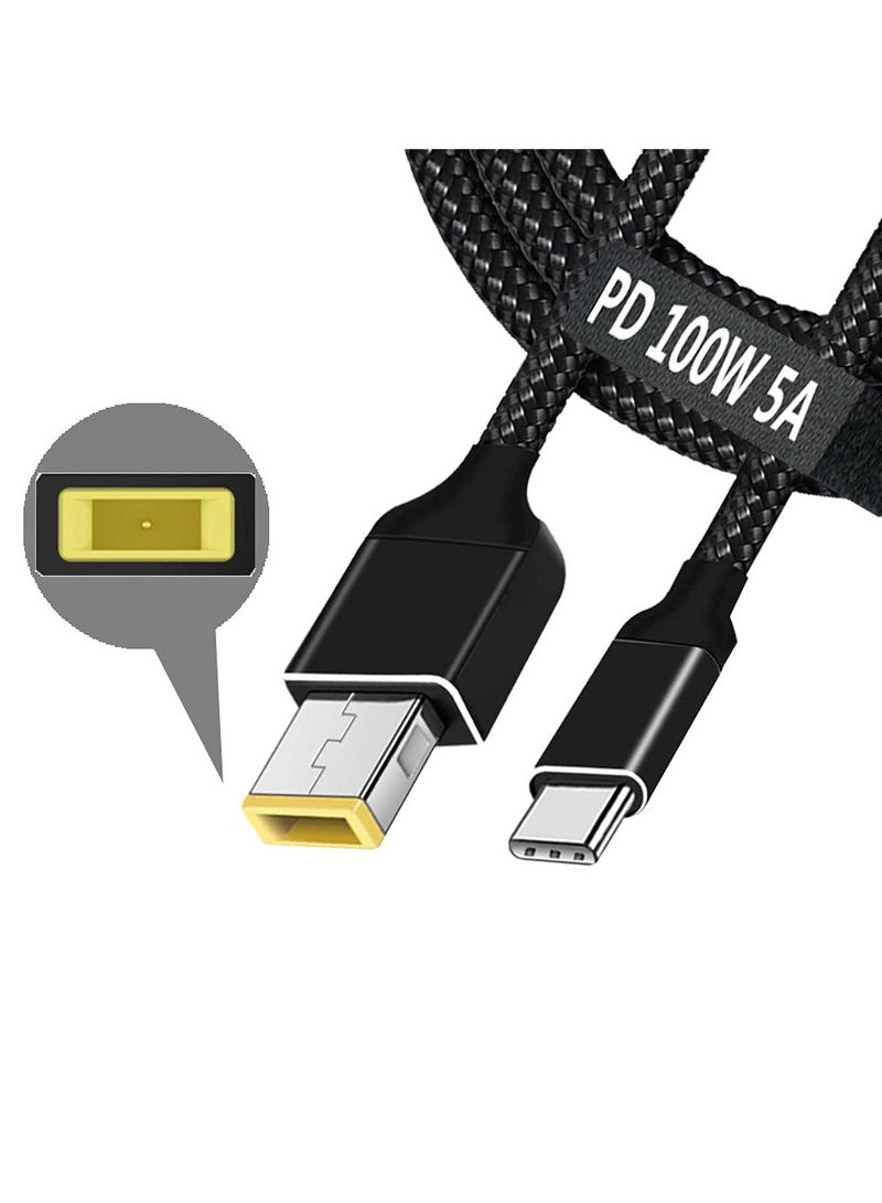 سانموجيد كابل شحن من USB C إلى طرف رفيع للكمبيوتر المحمول، كابل شحن USB C إلى طرف رفيع للكمبيوتر المحمول، مدخل USB من النوع C ذكر إلى محول مربع 6.5 قدم 100 واط PD لـ Thinkpad E440 E440 E450 T450s T450s T460s T470 E550 E560 T430 T440 T440 T440 T440S X250 L460،للينوفو يوغا - Image 1