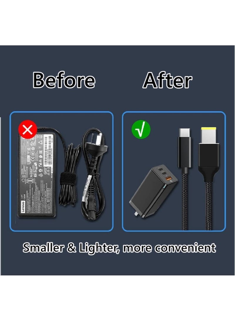 سانموجيد كابل شحن من USB C إلى طرف رفيع للكمبيوتر المحمول، كابل شحن USB C إلى طرف رفيع للكمبيوتر المحمول، مدخل USB من النوع C ذكر إلى محول مربع 6.5 قدم 100 واط PD لـ Thinkpad E440 E440 E450 T450s T450s T460s T470 E550 E560 T430 T440 T440 T440 T440S X250 L460،للينوفو يوغا - Image 2