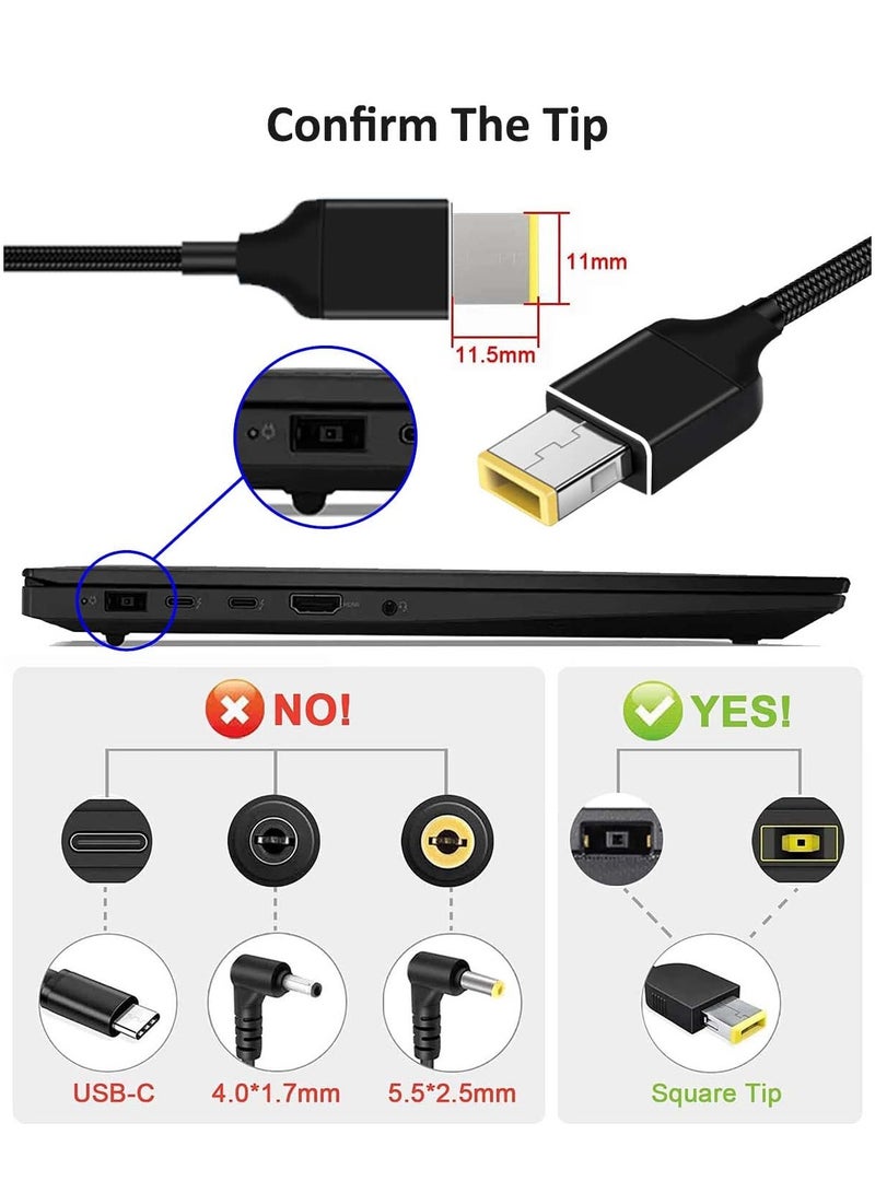 سانموجيد كابل شحن من USB C إلى طرف رفيع للكمبيوتر المحمول، كابل شحن USB C إلى طرف رفيع للكمبيوتر المحمول، مدخل USB من النوع C ذكر إلى محول مربع 6.5 قدم 100 واط PD لـ Thinkpad E440 E440 E450 T450s T450s T460s T470 E550 E560 T430 T440 T440 T440 T440S X250 L460،للينوفو يوغا - Image 5