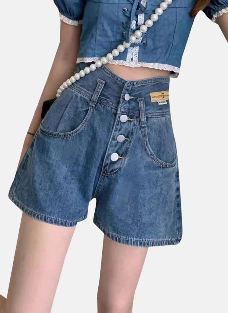 يونيكي Blue Solid Denim Shorts