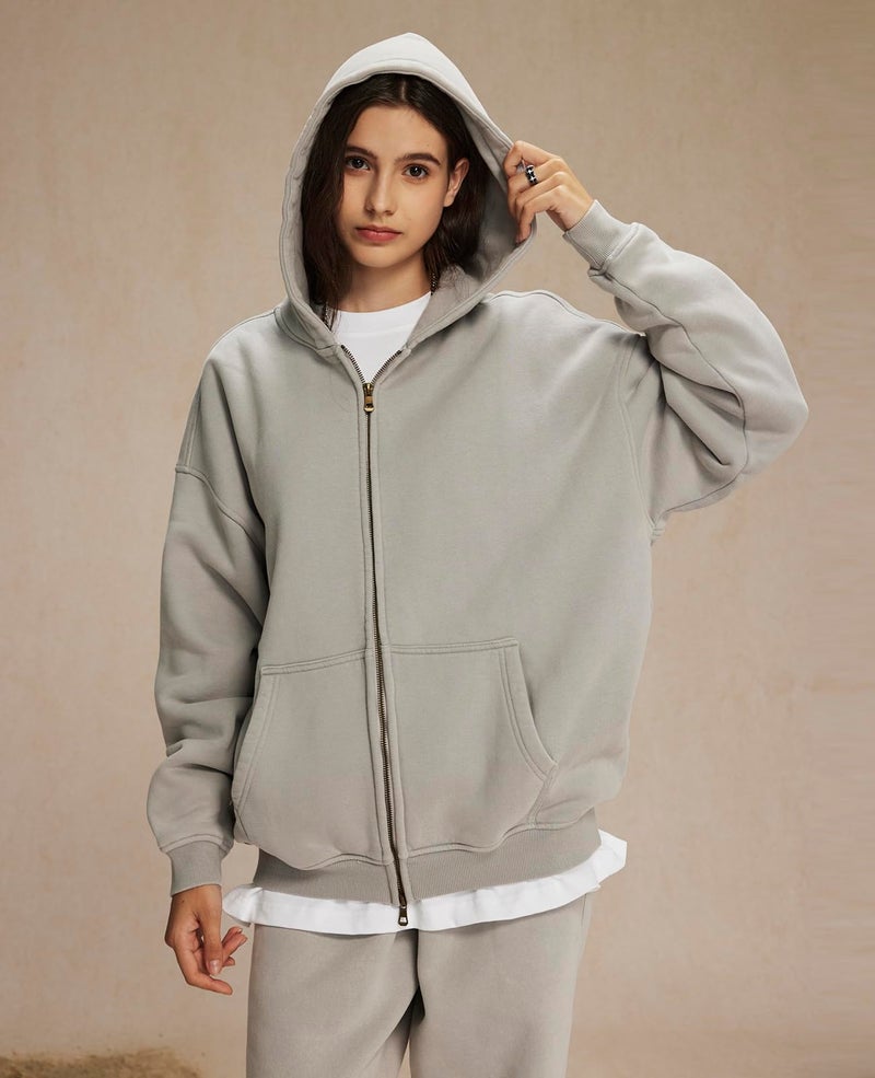 KEEPSHOWING Womens and Mens Zip Up Hoodies Long Sleeve Fall Oversized Sweatshirts Acid Wash Y2K Jacket with Pockets(Grey L) - Image 3