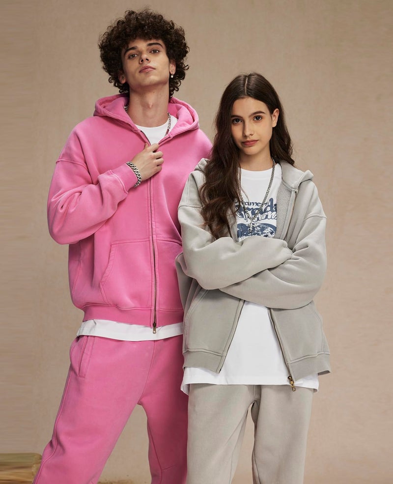 KEEPSHOWING Womens and Mens Zip Up Hoodies Long Sleeve Fall Oversized Sweatshirts Acid Wash Y2K Jacket with Pockets(Grey L) - Image 5