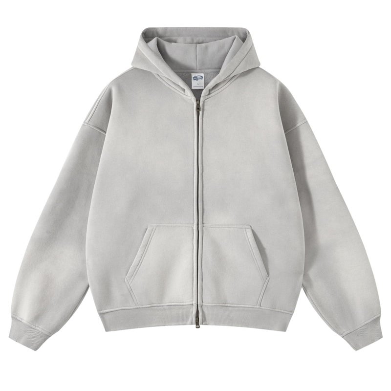 KEEPSHOWING Womens and Mens Zip Up Hoodies Long Sleeve Fall Oversized Sweatshirts Acid Wash Y2K Jacket with Pockets(Grey L) - Image 1