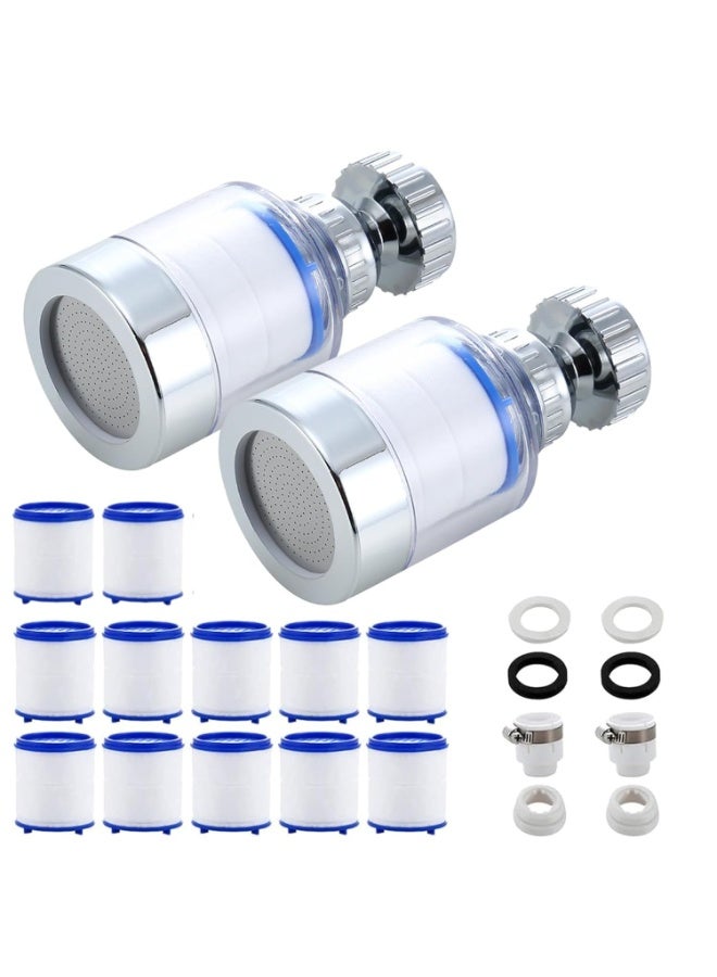 Fejytor 2 Pcs Sink Water Filter Faucet +14 filter Cartridges, 360° Rotating Tap Filter Removes 99.9% Chlorine Fluoride Heavy Metal & Soften Hard for kitchen & Bathroom/Face&drinking - Image 1