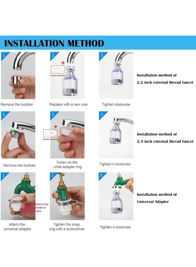 Fejytor 2 Pcs Sink Water Filter Faucet +14 filter Cartridges, 360° Rotating Tap Filter Removes 99.9% Chlorine Fluoride Heavy Metal & Soften Hard for kitchen & Bathroom/Face&drinking - Image 4