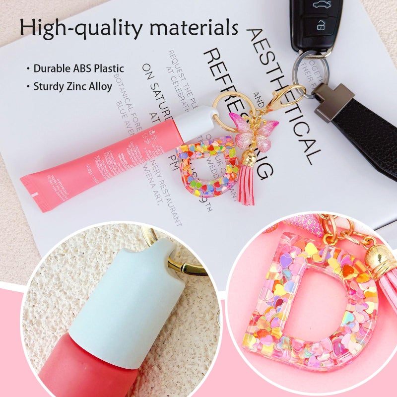 LUHOHI Initial Letter Keychain Cap for Summer Fridays,Glossier, Cute Lip Balm Gloss Keychains Portable Lipgloss Holder for Women Wallet Backpack Bag Charms Personalized Accessories 2pcs Kit Letter-D - Image 5
