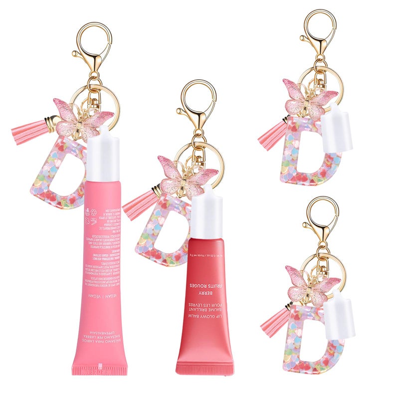 LUHOHI Initial Letter Keychain Cap for Summer Fridays,Glossier, Cute Lip Balm Gloss Keychains Portable Lipgloss Holder for Women Wallet Backpack Bag Charms Personalized Accessories 2pcs Kit Letter-D - Image 1