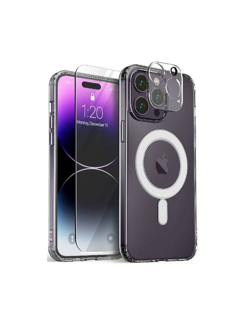 غطاء جراب iPhone 14 Pro متوافق مع MagSafe مع واقي شاشة من الزجاج المقوى وواقي عدسة الكاميرا شفاف - Image 1