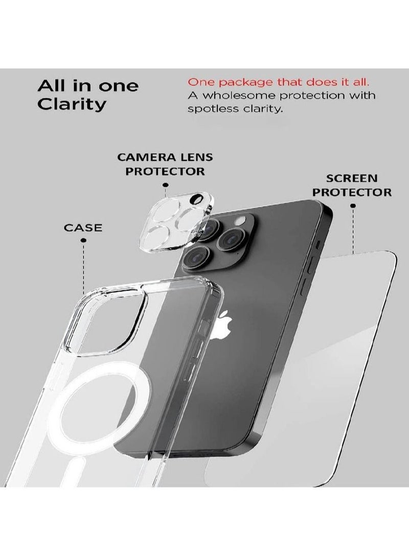 غطاء جراب iPhone 14 Pro متوافق مع MagSafe مع واقي شاشة من الزجاج المقوى وواقي عدسة الكاميرا شفاف - Image 4