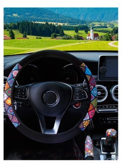 Generic Car Decoration – 3-Piece Car Accessories Set with a Beautiful Bohemian Print, Including 1 Steering Wheel Cover, 1 Handbrake Cover, and 1 Gear Shift Cover for Interior Protection & Styling  - Image 2