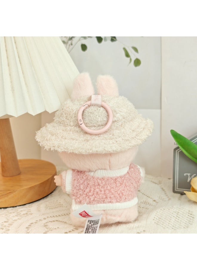 Generic 15cm and 17cm Labubu doll fashion style suit doll clothes Labubu clothes (three-piece set) - Clothing + light pink heart velvet hat + pink tilted small camera (doll not included)  - Image 4