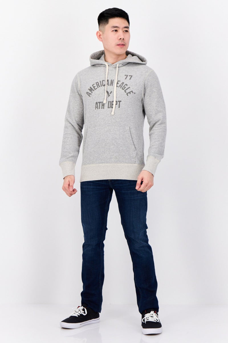 American Eagle Men Brand Logo Long Sleeve Hoodie, Grey - Image 2