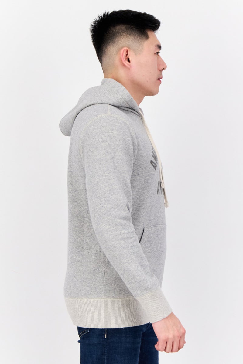 American Eagle Men Brand Logo Long Sleeve Hoodie, Grey - Image 4