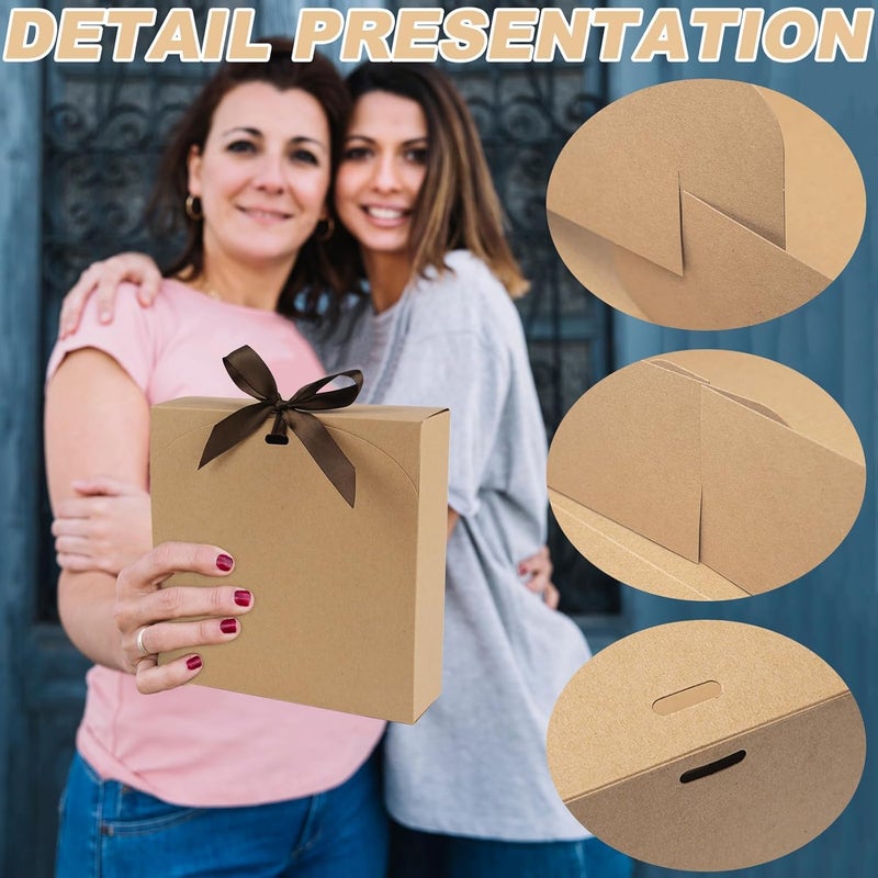 Gift Boxes with Lids 16x16x7cm Brown kraft Cardboard Gift Box Bridesmaid Proposal Box with Ribbon for Weddings Birthday Festivals Christmas Party Presents (10 Pack) - Image 4